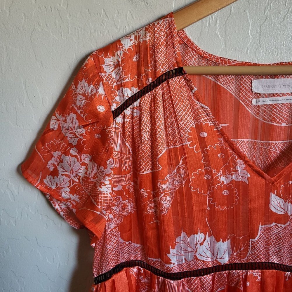 Urban Outfitters Pippa Chiffon Babydoll Tiered Mini Dress Orange Size Women's S - Picture 4 of 8